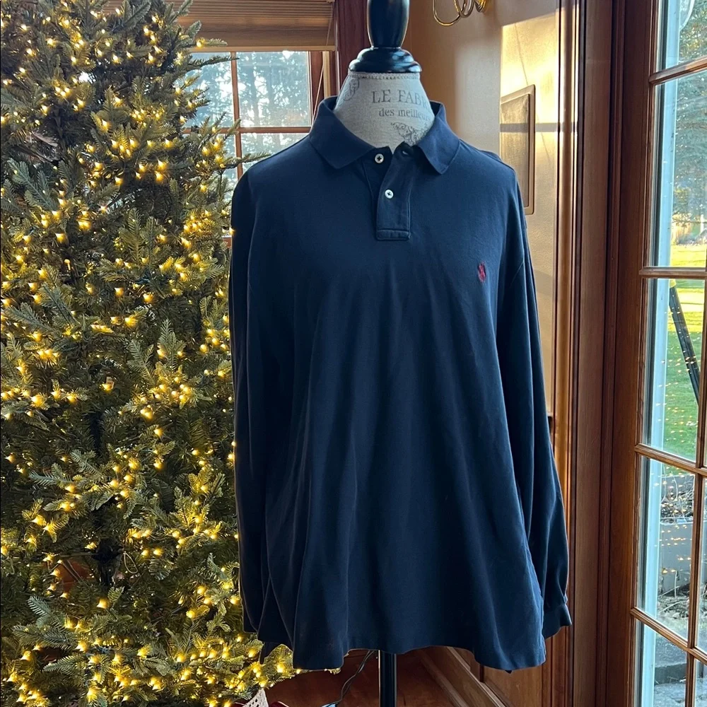 Polo Ralph Lauren Men's Classic Navy Blue long sleeve shirt XXL custom fit